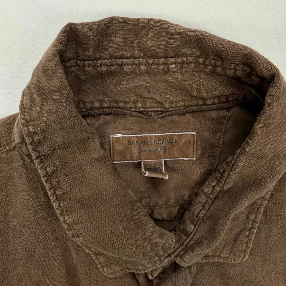 Banana Republic Mens M Brown 100% Linen Short Sleeve Military Safari Shirt